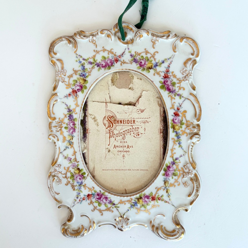 Antique Porcelain Floral Picture Frame Gold Gilt Hand Painted Roses Chicago